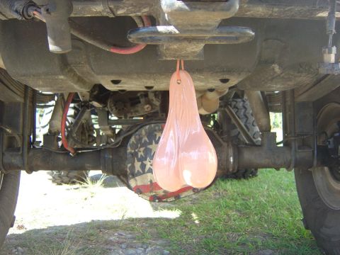 1993 Ford Bronco - This truck features a novelty accessory hanging from its hitch, with a unique American flag design on the differential cover.