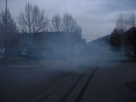 1999 Ford Crown Victoria - Tire marks and smoke obscure the scene, suggesting a recent burnout.