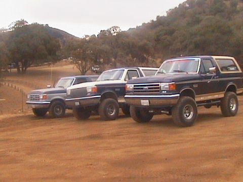 1990 Ford Bronco - A lineup of Ford Broncos, including a 1990 model, sits ready for an outing.