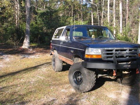 1995 Ford Bronco - 1995 Ford Bronco modified for off-road use, seen in a natural setting.