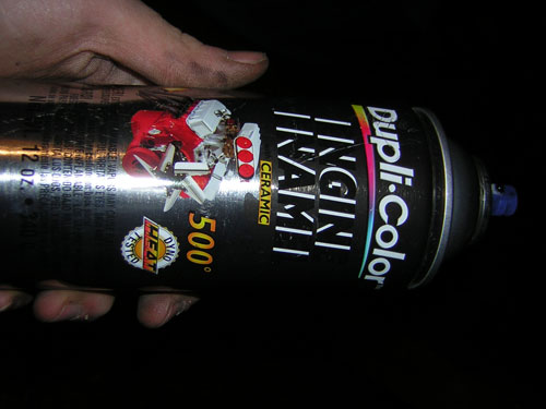 Can of Dupli-Color Engine Enamel spray paint, rated for 500 degrees heat