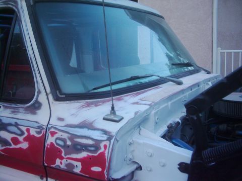 1978 Ford Bronco - This vehicle is undergoing bodywork and appears to be a Ford truck, but the year is not discernible from the image.