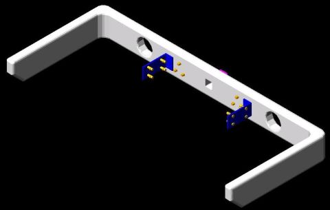 1985 Ford Bronco - A diagram shows a white bumper component with blue mounting brackets and gold fasteners against a black background.