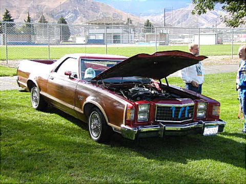 1967 Ford Ranchero - This 1979 Ford Ranchero has a woodgrain side panel and a blue grille insert with the number 111.