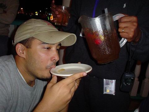 1996 Ford Probe - A man sips from a plate as a pitcher of iced tea is held nearby.