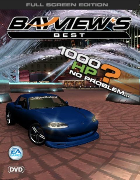 1985 Ford LTD Crown Victoria - This is a video game cover a blue sports car with custom modifications and text overlay.