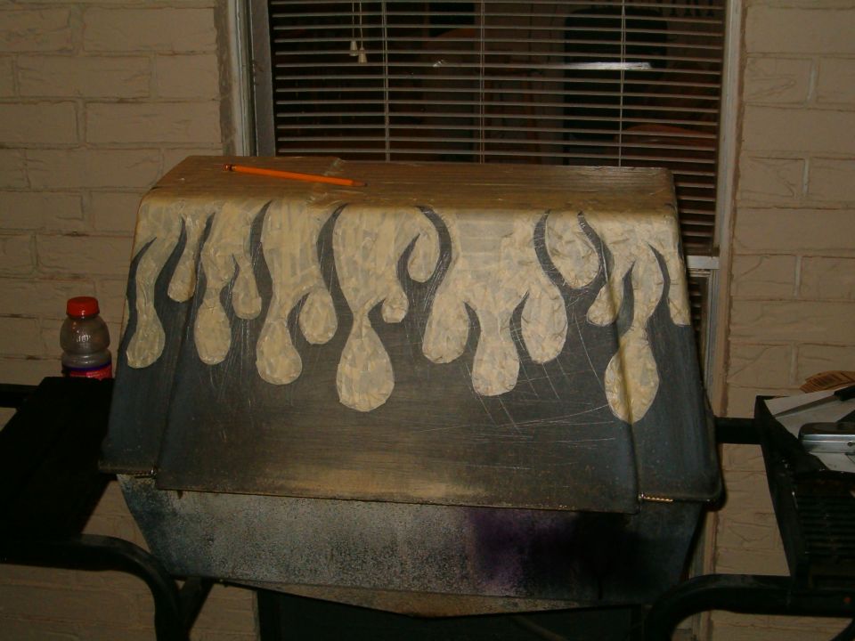 Custom painted car cover with flame graphics