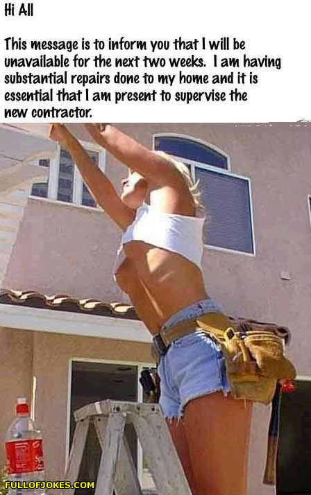 1993 Ford Bronco - A woman in a tool belt and denim shorts is on a ladder, reaching up towards a building.