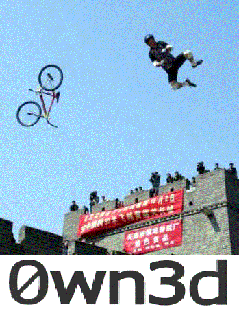 1985 Ford Bronco - A daring cyclist leaps from their bike against the backdrop of the Great Wall of China.