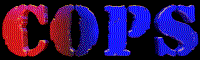1985 Ford Bronco - The word COPS is displayed in a stylized font with a red-to-blue gradient.