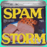 1986 Ford Bronco - A can labeled SPAM STORM is shown, with text overlaying the product image.