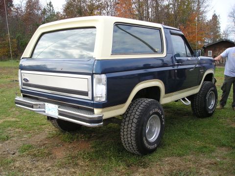 1996 Ford Bronco - This Ford Bronco SUV is seen from the rear, with a two-tone paint scheme.