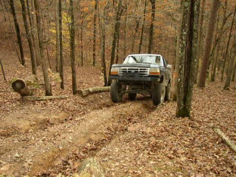 1995 Ford Bronco - 1995 Ford Bronco navigates a wooded trail during autumn.