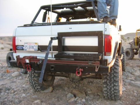 1985 Ford Bronco - This modified Ford Bronco is equipped for off-road adventures, a custom bumper and roll cage.