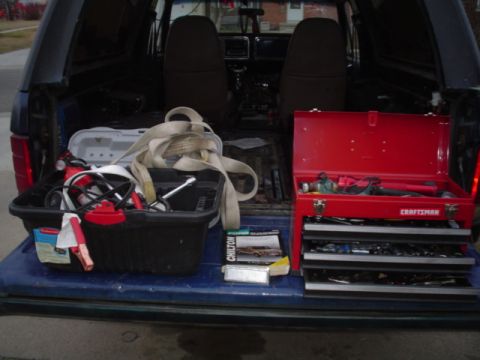 1981 Ford Bronco - heres the stuff I take with me on 4 wheeling runs. I have yet to need any spare parts so far so I dont have any to take along. The most imp…