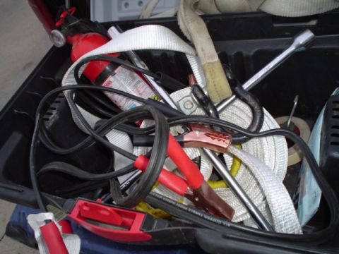 1981 Ford Bronco - heres the box with the real recovery gear. Jumper cables, tire iron, fire extingusher, 2 clevis', flashlight, and 2 30ft tow straps. The se…