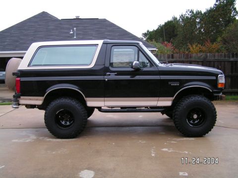 1993 Ford Bronco - 35" BFG Mud Terrains. Wouldn't fit my '93 without removing the front bumper or trimming first. I ended up removing my front bumper in the p…