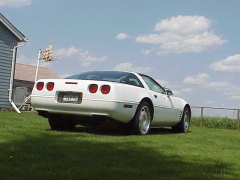 1994 Chevrolet Corvette - Rear view of a white 1994 Chevrolet Corvette with a basketball hoop in the background.