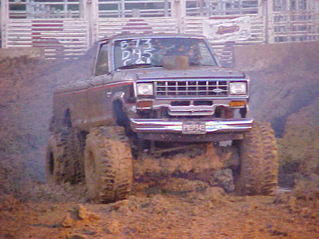 1987 Ford Ranger in mud, front view. Mud bogging event