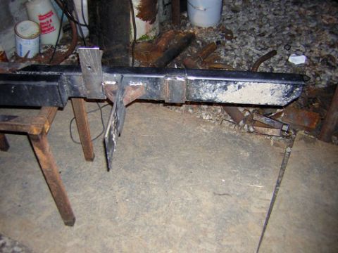 1995 Ford Bronco - A custom bumper assembly is shown mounted on sawhorses, likely for modification or repair.
