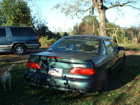 1993 Ford Taurus - Rear view of a 1993 Ford Taurus parked outside with another vehicle and a dog nearby.