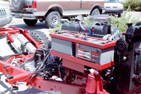 1976 Toyota Land Cruiser - How about a custom dual battery cage (now replace with a similar fabbed unit for two Optima red-top gel-cells, YES!)