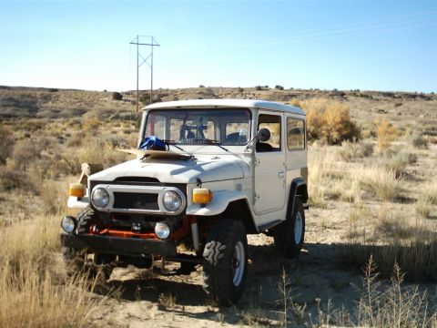 1976 Toyota Land Cruiser - This 1976 Toyota Land Cruiser is parked in a dry, grassy area with power lines visible.