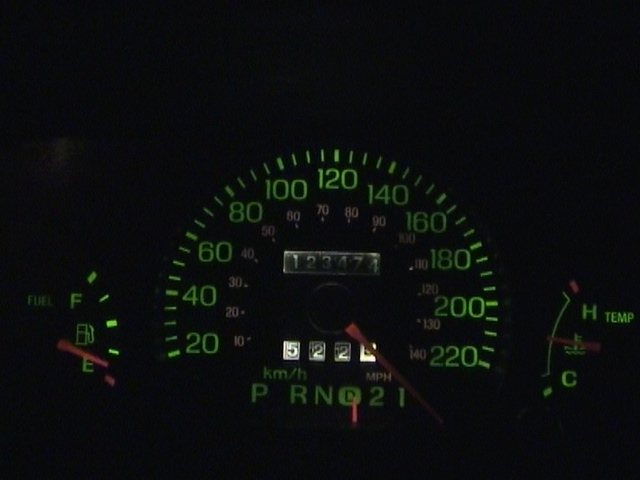 Dashboard gauges with odometer reading 123474