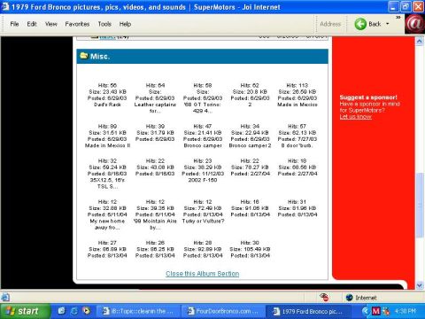 1988 Ford C-350 (Centurion Conversions) - A screenshot of the SuperMotors website shows a gallery of vehicle images with associated data like hits, size, and posting dates.