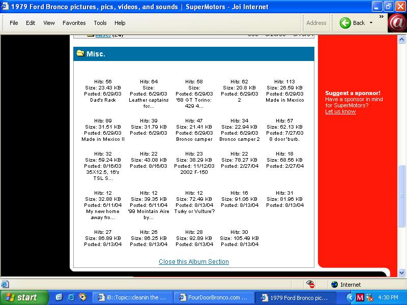 Screenshot of SuperMotors.net photo album gallery in a browser window