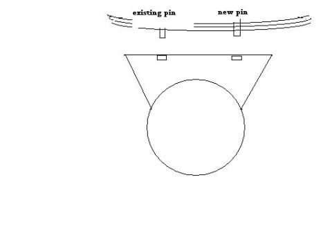 1993 Ford Bronco - Modification sketch of a leaf spring showing existing and new spring-pin locations over the axle.