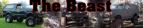 1996 Ford Bronco - A collage of three heavily modified Ford Bronco SUVs, each presented in a different setting and angle.