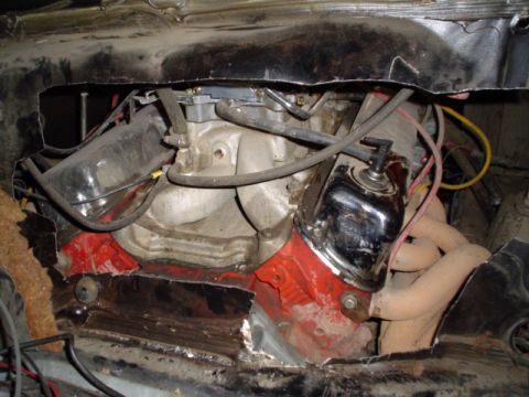 1981 Ford Bronco - Fire wall is cut out, and you can see the back of my engine, note the X over tube plugs I made.
