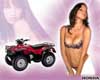 1978 Ford Bronco - A red ATV is positioned beside a woman in lingerie, with a faint image of another woman in the background.