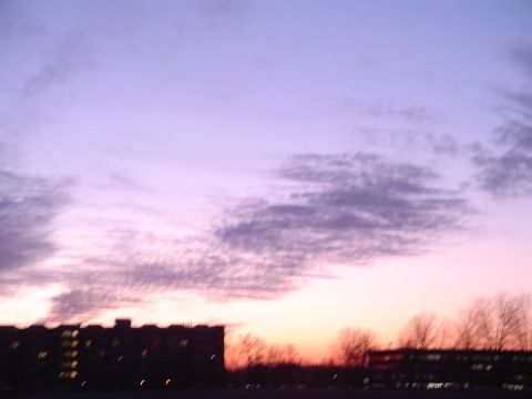 1990 Ford Bronco - Sunset sky with clouds over silhouetted buildings and bare trees. SUPERMOTORS.NET logo visible.