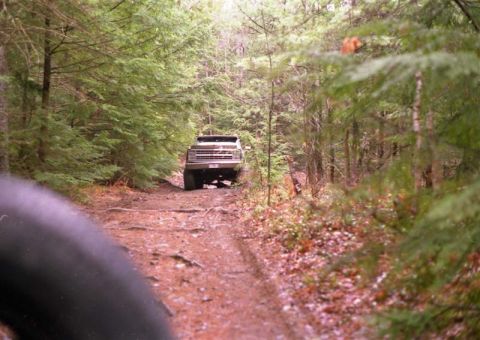 1991 Ford Bronco - Ford Bronco navigates a rough, wooded path, kicking up dirt.