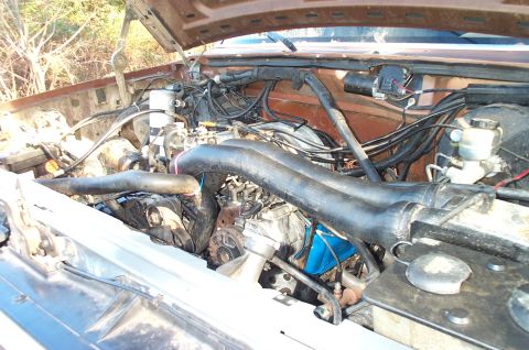 1987 Ford Bronco - Engine bay with V8 engine, intake pipes, and wiring visible.