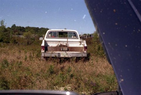 1991 Ford Bronco - A white pickup truck sits in a grassy field under a clear blue sky.