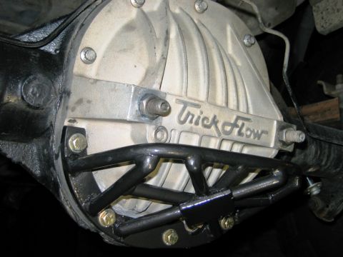 1985 Ford Bronco - Close-up of a vehicle's rear differential cover with aftermarket parts installed.