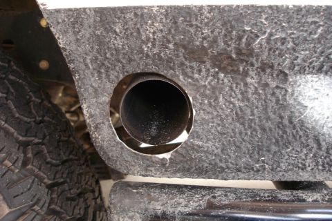 1987 Ford Bronco - I think this is clearanced enough. I may make an aluminum plate to clean up the area a bit.
