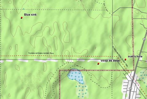 1993 Ford Bronco - Topographic trail map with labeled landmarks like Blue sink and Matt's hole, not a vehicle technical document.