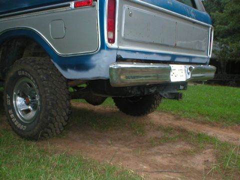 1978 Ford Bronco - This Bronco's rear end shows off its two-tone paint and tires, with a trailer hitch beneath the bumper.