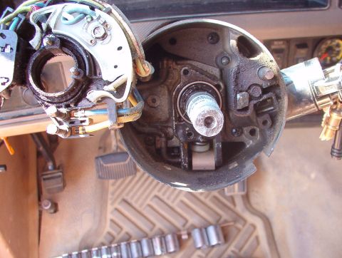 1983 Ford Bronco - The white crescent-shaped turn signal cam commonly breaks, and you can see where I've spliced this one in by the red connector on the green…