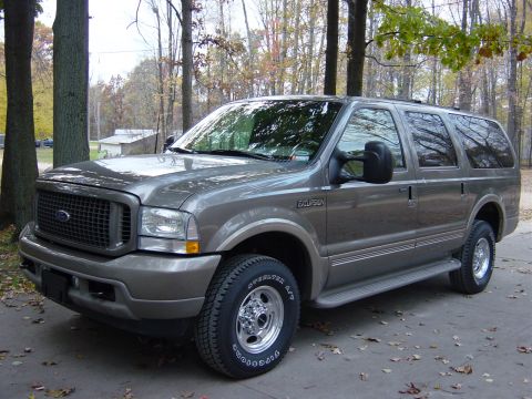 2003 Ford Excursion - This Ford Excursion is parked on a paved surface with fallen leaves and trees surrounding it.
