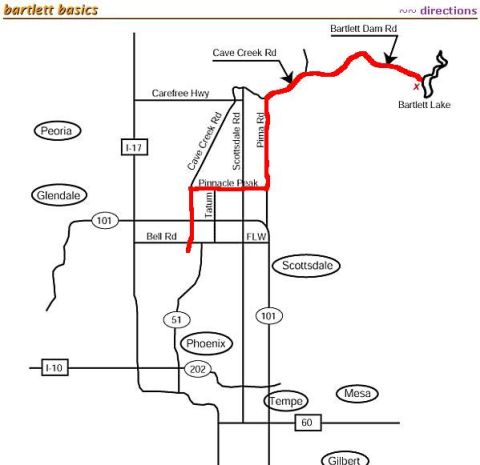 1990 Ford Bronco - Road directions map to Bartlett Lake, not a vehicle technical document.