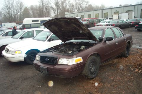 1991 Ford LTD Crown Victoria - Two Ford Crown Victorias parked outdoors, one with its hood open revealing the engine bay.