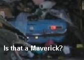1982 Ford Mustang - A blue pickup truck is seen from the rear, with a question about it being a Maverick.