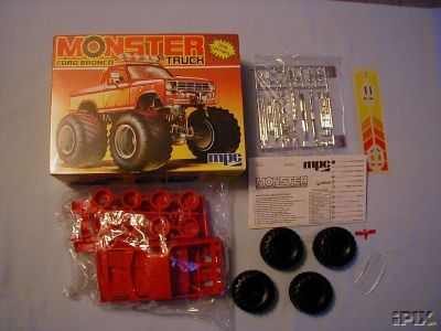 1979 Ford Bronco - MPC Monster Truck Ford Bronco model kit box with unassembled parts and instructions.
