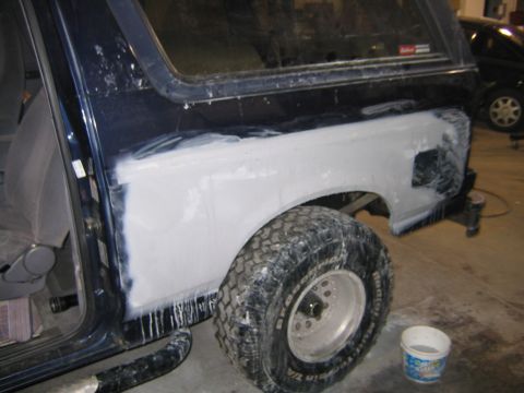 1994 Ford Bronco - drivers side primed and wet sanded
