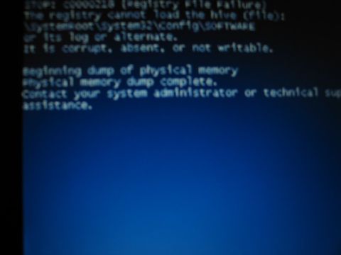 1995 Ford Bronco - Computer error message indicates registry file failure and physical memory dump.